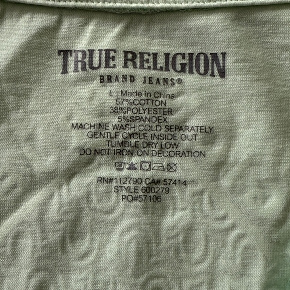 True Religion Women's Light Green V-Neck Tee - Picture 5 of 5